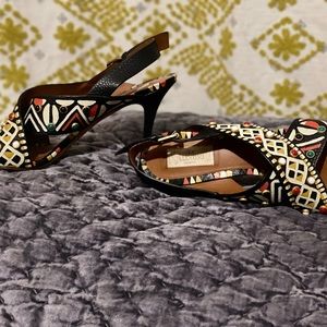 Valentino handpainted handcrafted leather open toed heels